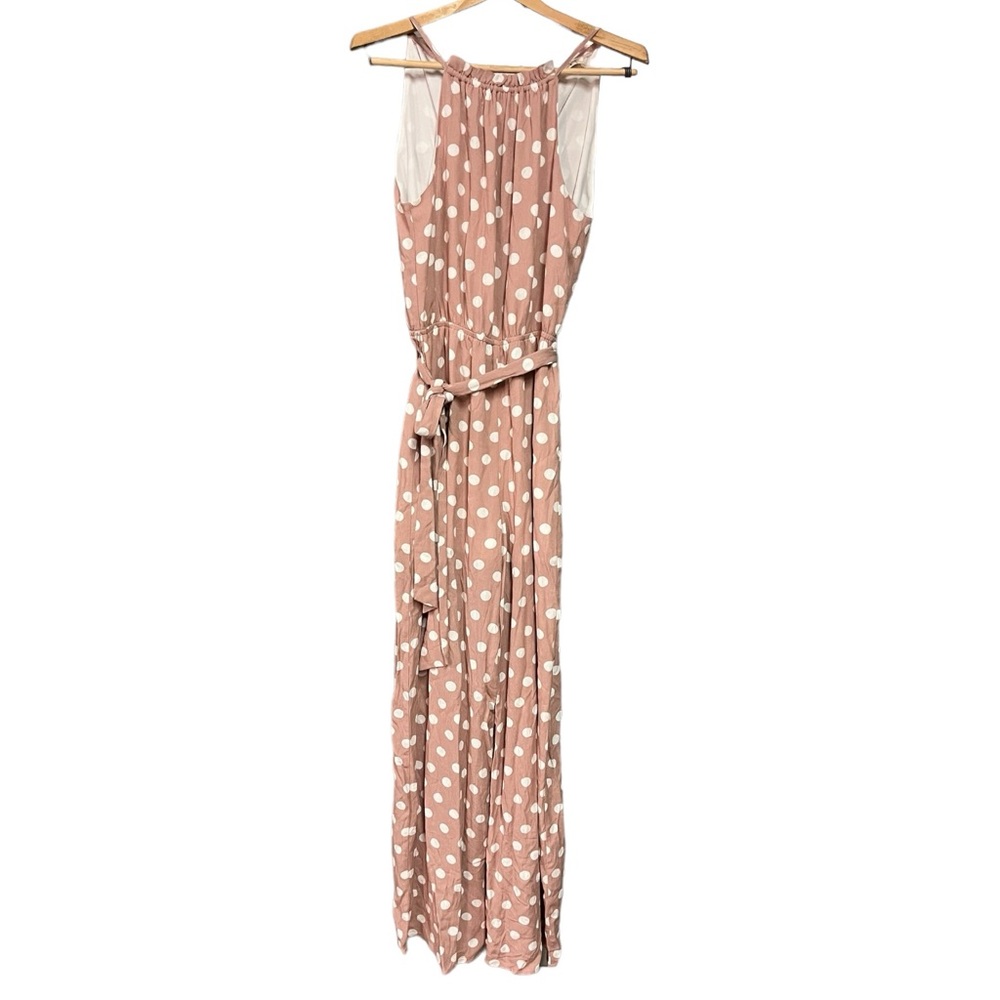 Tula J Jumpsuit Dusty Rose white polka dot sleeveless spaghetti strap SZ S
